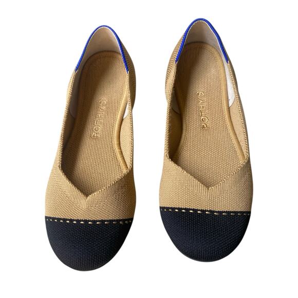 Rothy's Camel Captoe Ballet Flat US 6.5 Brown Black Knit Sustainable Preppy - Picture 13 of 13